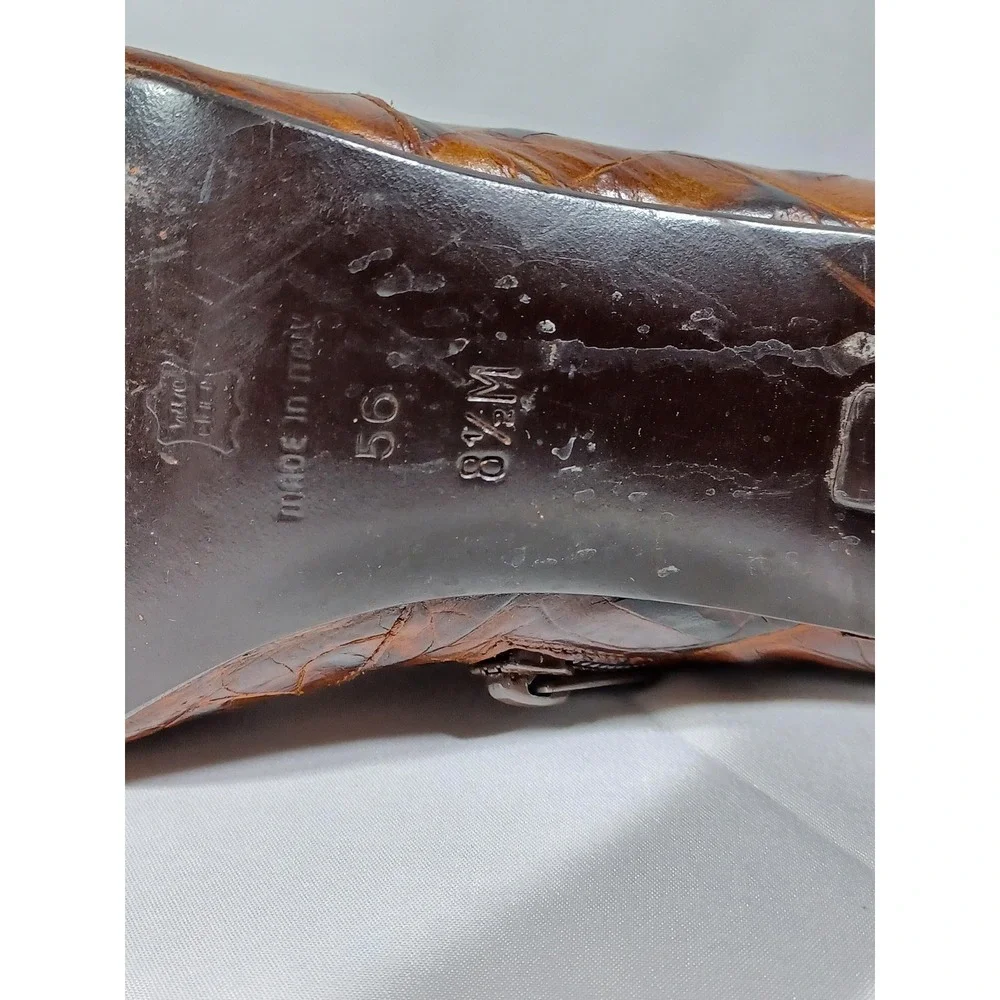 Via Spiga Boots Womens Size 8.5M Brown Croc Embossed Leather Block Heel Italy - Picture 6 of 9